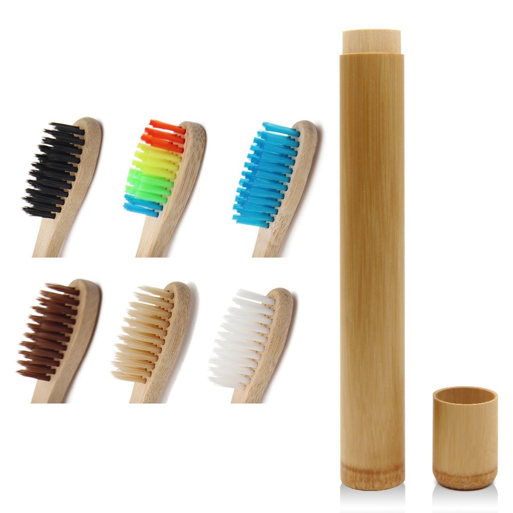 Bamboo (5 - Pack) Toothbrush & Holder Set - Eco - Friendly, Soft Bristles - Purely Eco Shop